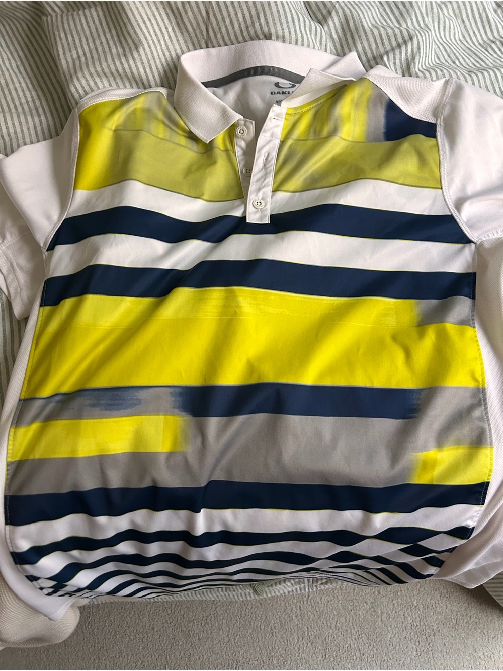 Oakley Boys Striped Polo in Yellow, Navy & White
